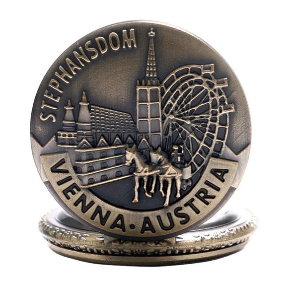 New Vienna / Austria bronzed pocket watch on removable chain - Picture 4 of 5